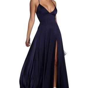 Navy Vera Satin Lace Up Formal Dress from Windsor